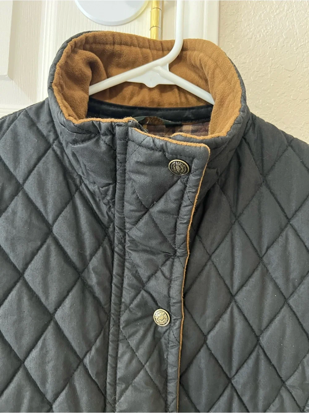 Welligogs Classics Quilted Waxed Cotton Vest Black Plaid Lined Size 12